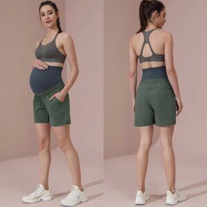 MAACIE Olive Green Maternity Waterproof 5" Inseam Outdoor Hiking Shorts Size 2XL